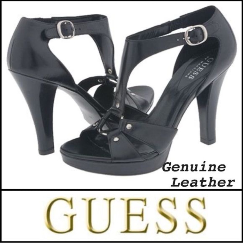 GUESS Size 8 Black & Silver HIGH HEELS